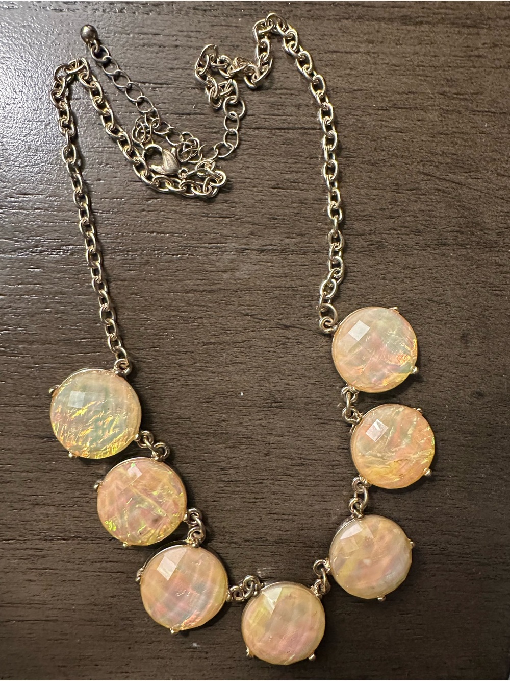 Gold-Tone Pink Opalescent Disc Necklace - Women Jewelry